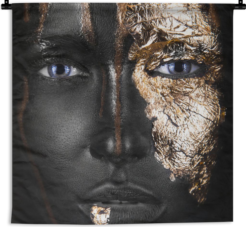 MuchoWow Wandteppich Wandbehang Frau - Schwarz und Gold 150x150 cm Tapisserie Dekoration Wandtuch - Wohnaccessoires - Modernes
