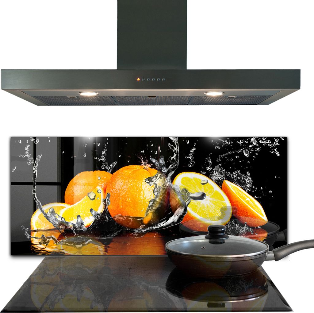 Spritzschutz aus Glas Küchenrückwand - Wandschutz für Herd und Spüle - 125x50 cm - Saftige Orangen