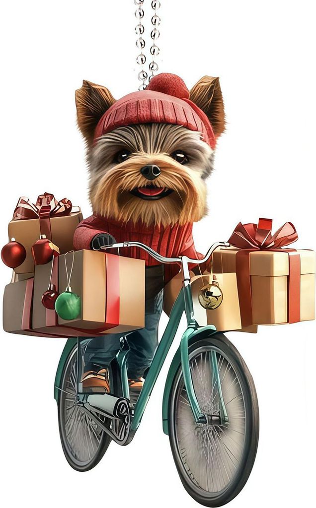 Weihnachtsanhänger in leuchtenden Farben, weihnachtliches Design, Fahrrad- und Hundeform, 2D-Acryl, Weihnachtsschmuck für Zuhause und Partys