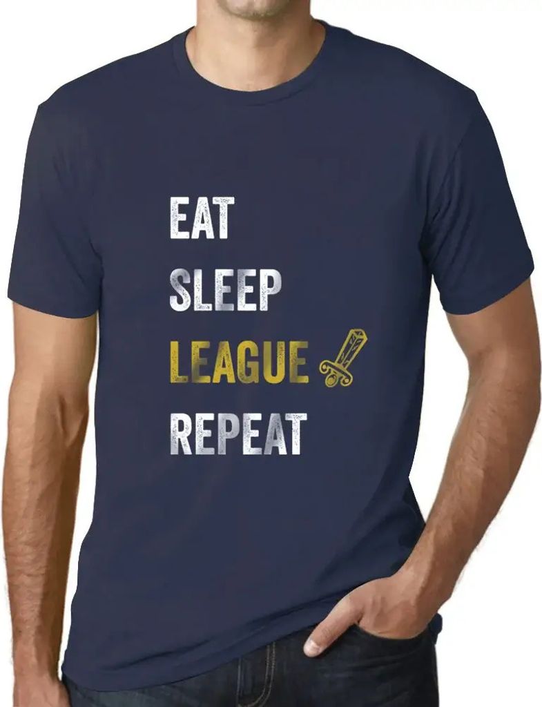 Herren Grafik T-Shirt Eat Sleep League Gamer Gaming Funny Esports Öko-Verantwortlich Vintage Jahrgang Kurzarm Lustige Druck Geburtstag Geschenk Mann
