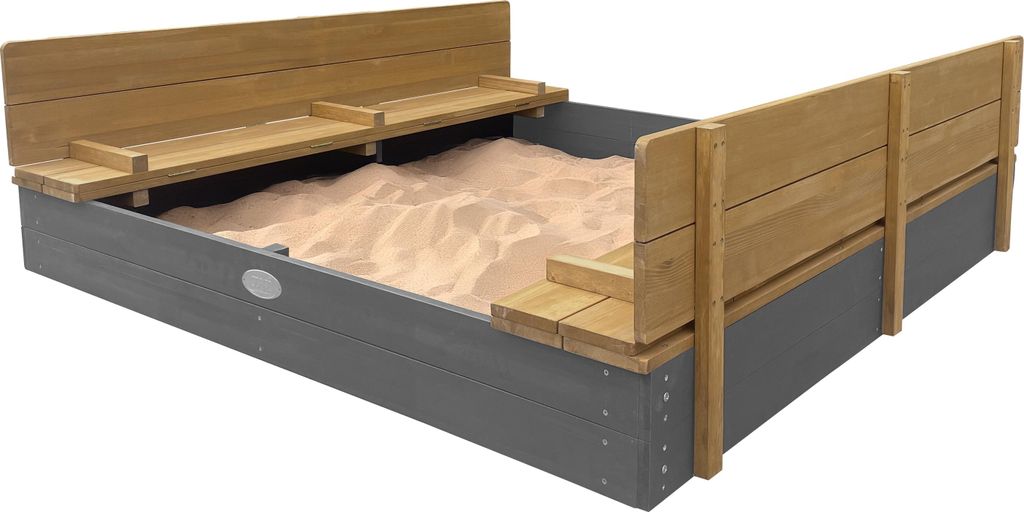 AXI Sandkasten Ella XXL aus Holz mit Deckel, Grau und Braun | Sand Kasten mit Sitzbank & Abdeckung für Kinder | 150 x 150 x 20 cm