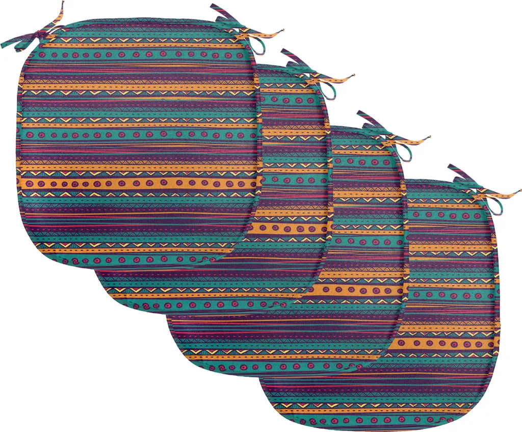 Lot de 4 Galettes de Chaise Aztèque Bleu et Orange pour Cuisine 40x40