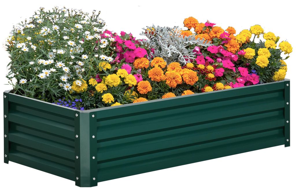 Hochbeet Pflanzkasten, wetterbeständig, offener Boden, verzinkter Stahl, 120 cm x 60 cm x 30,5 cm, Grün, 120,0x60,0x30,5 cm, Dunkelgrün