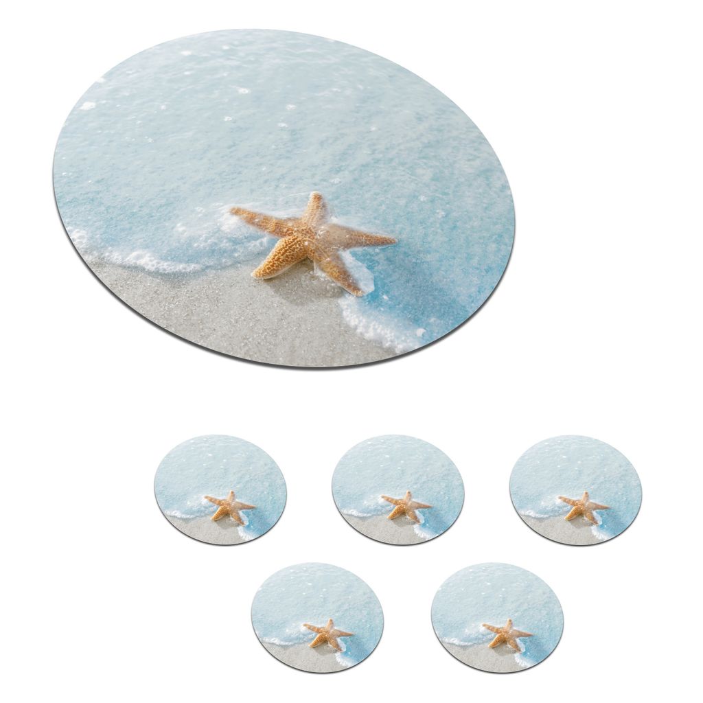 KitchenYeah Glasuntersetzer Rund 6er Set Seestern - Strand - Meer 10x10 cm Untersetzer für Gläser - Getränkeuntersetzer - Tischplattenschutz ...