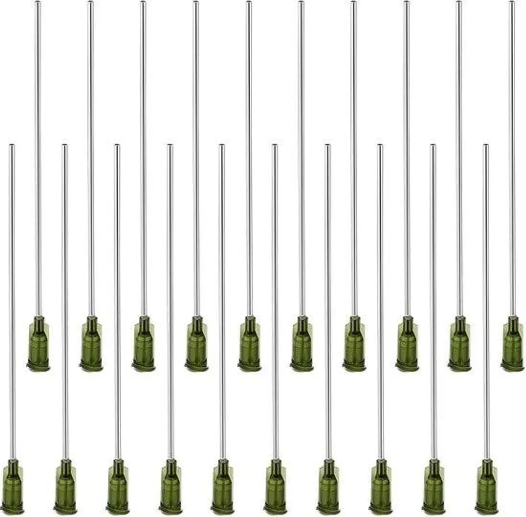 Aiguille de dosage 11,7 cm en inox vert olive avec raccord Luer-Lock