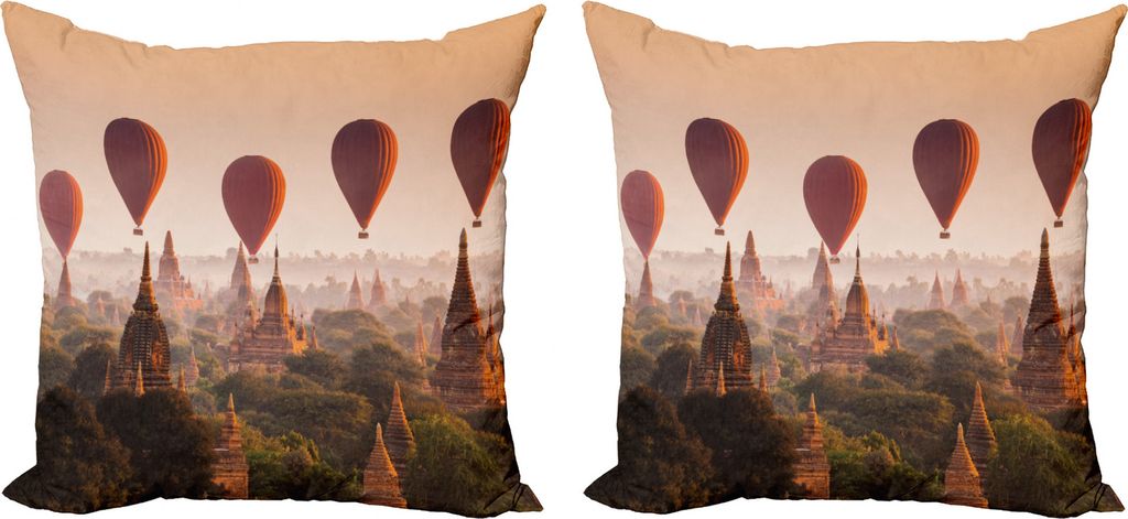 ABAKUHAUS asiatisch Kissenbezug Set (2Stück), Heißluft-Ballon Myanmar, doppelseitiges Digitaldruckdekor mit Reißverschluss, 50 cm, Peach orange ...