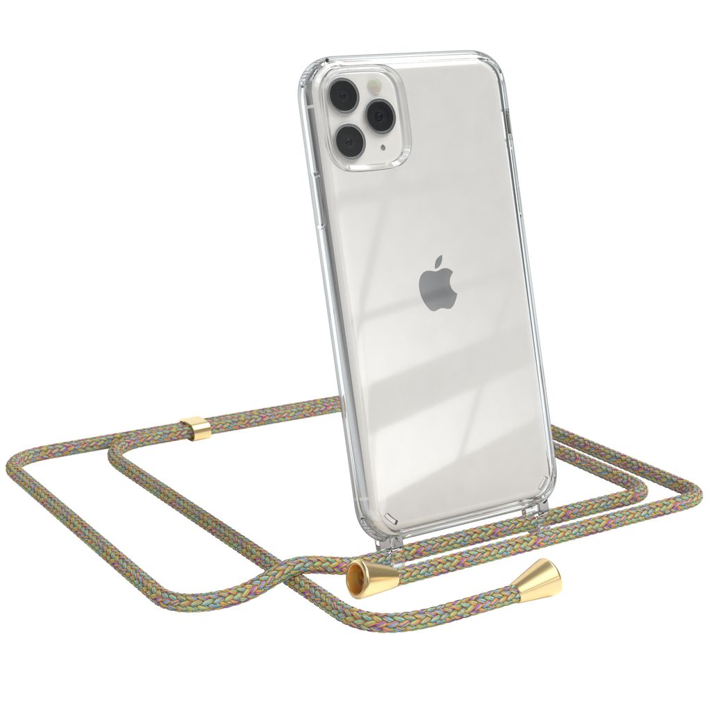EAZY CASE Handykette kompatibel mit Apple iPhone 11 Pro Max, Handyhülle mit Umhängeband, Handykordel, Schutzhülle Clear, Band in Bunt