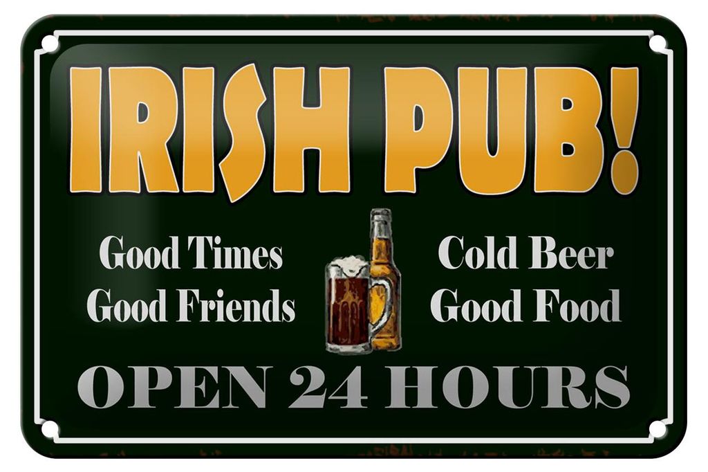 Blechschild Spruch 18x12cm Irish Pub gold Beer open 24