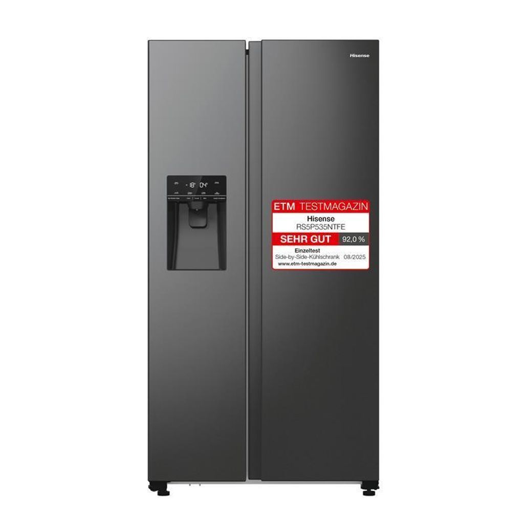 Hisense RS5P535NTFE Side-By-Side Kühl-Gefrier-Kombination, 376 Liter Kühlteil, 190 Liter Gefrierteil, Wasser-/Eisspender, Total NoFrost, Multi Ai...