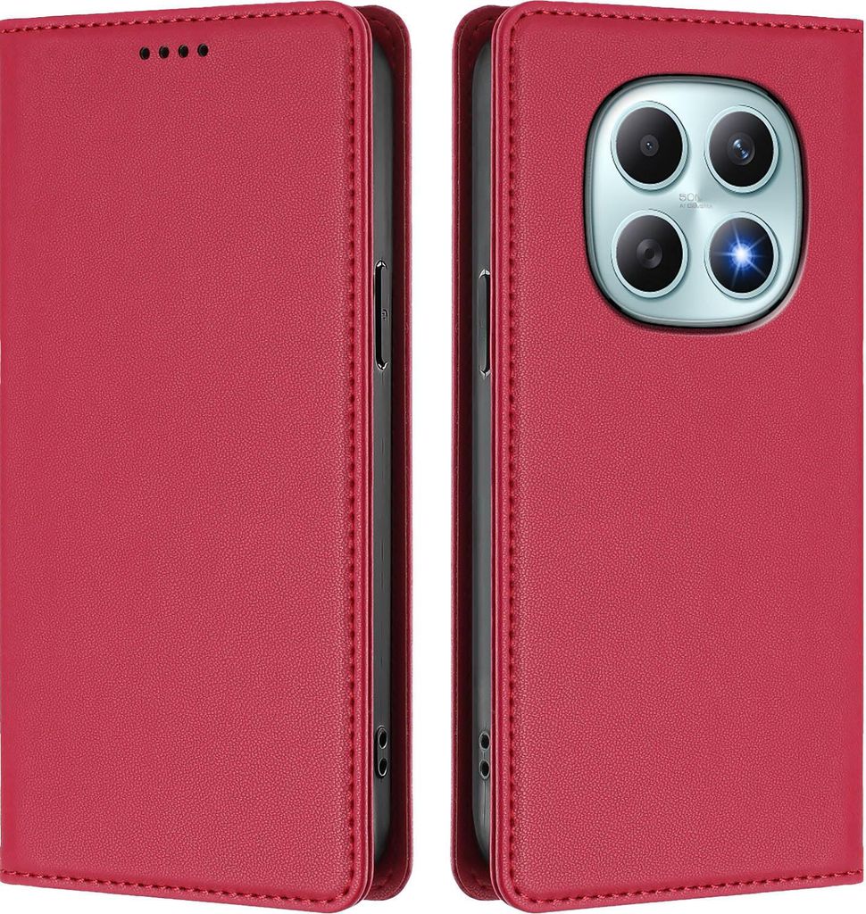 Handyhülle für Xiaomi Redmi Note 15 4G, Kunstleder Klapphülle Stoßfeste Magnetische Hülle mit Ständer Rot