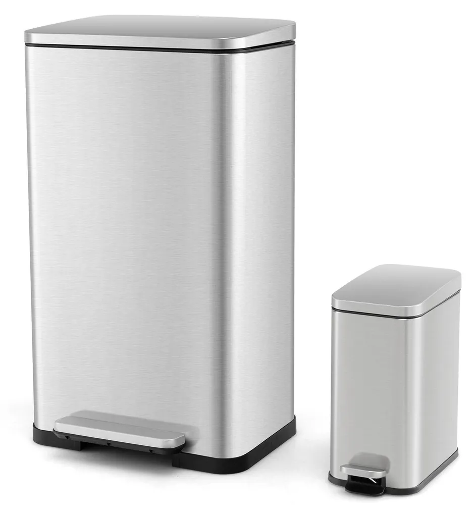 Set Poubelle de Cuisine 40L et Poubelle de Bureau 6L en Acier Inoxydable