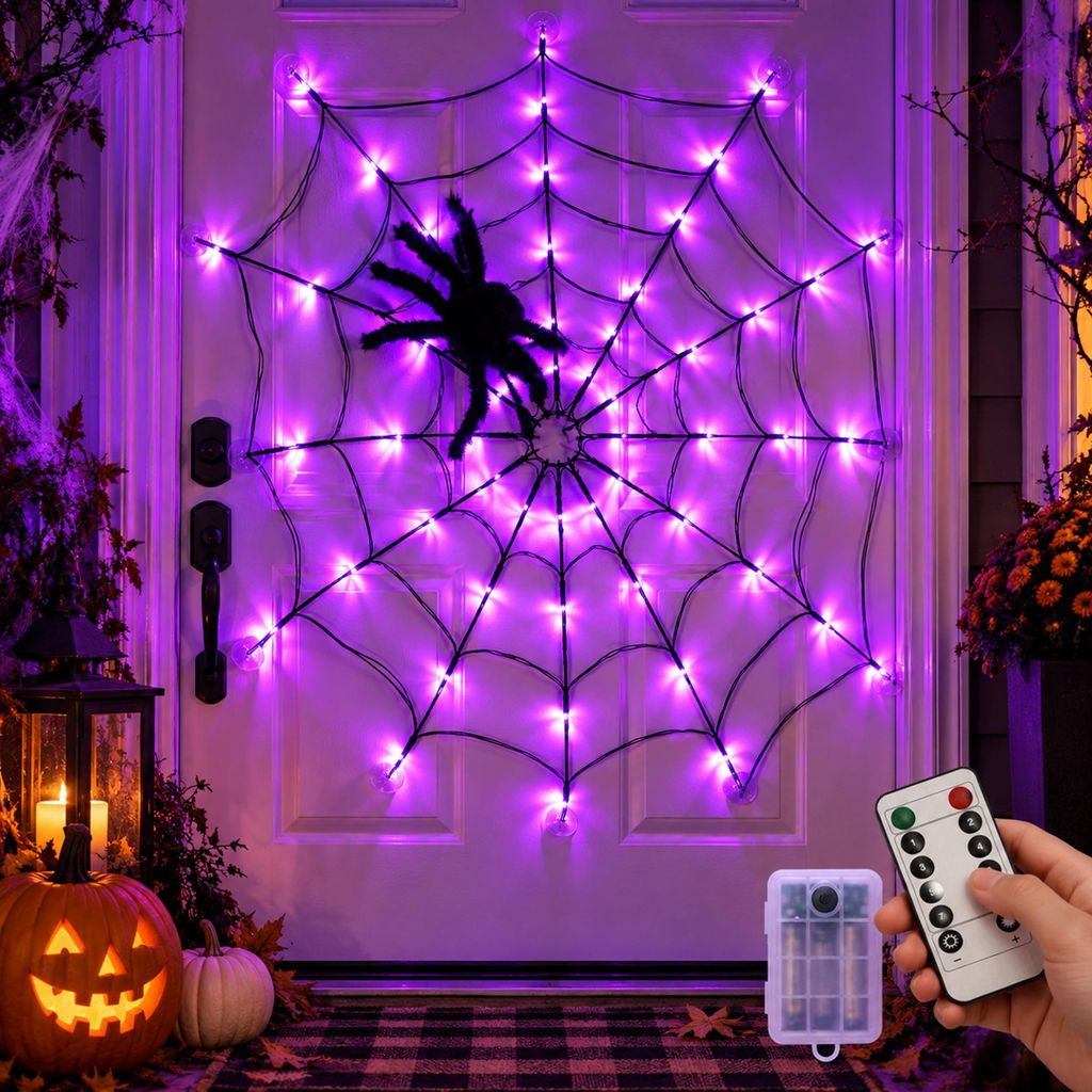 Decoración LED para Halloween: red de arañas de 1 metro, Imagen del producto 