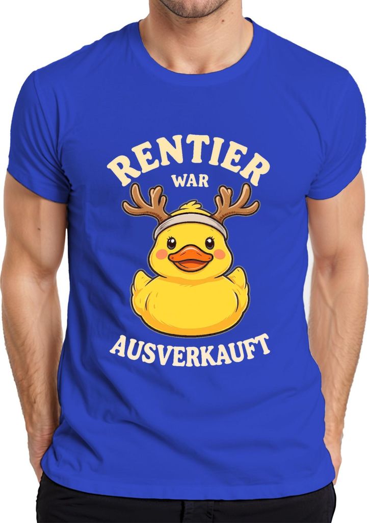 Rentier war t Weihnachten Gummiente Rentierhörner Herren T-Shirt, Blau, S