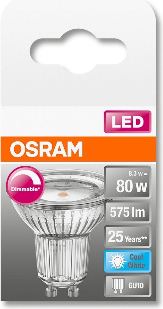 Osram LED Glas Reflektor PAR16 8,3W = 51W GU10 575lm FS 940 Produktbild 