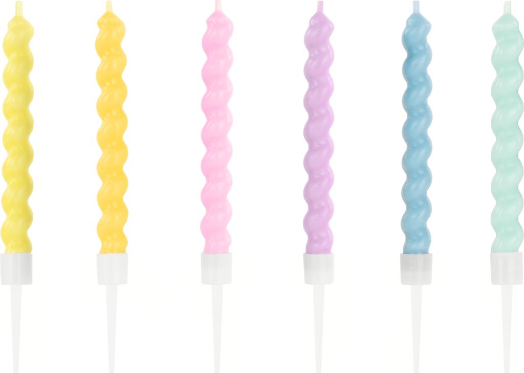 6 Gedrehte bunte Tortenkerzen 8,5cm