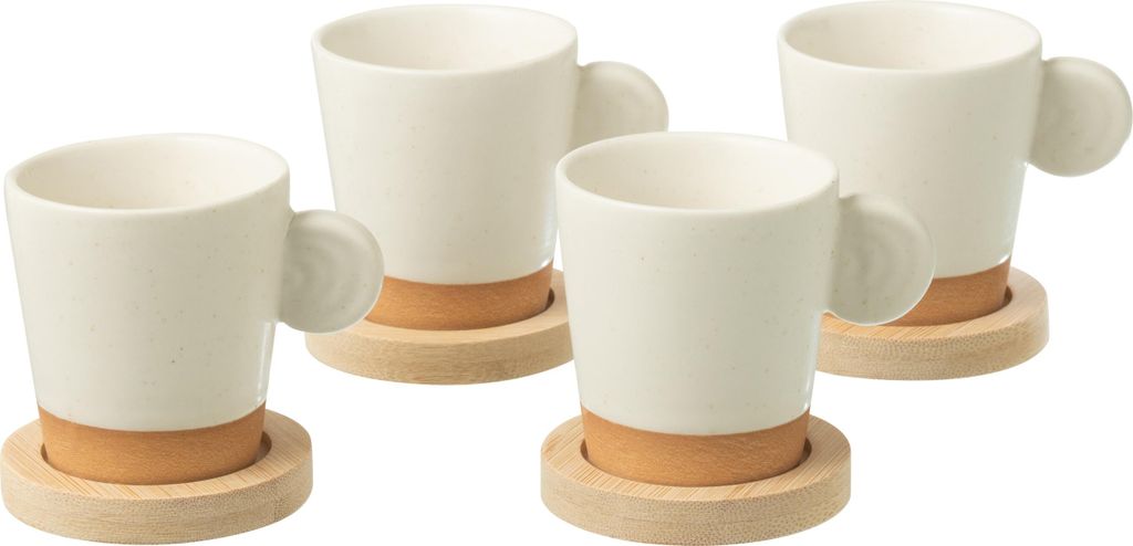 J-Line Dose Von 4 Kaffeetassen Basis Holz Keramik Weiss/Naturell