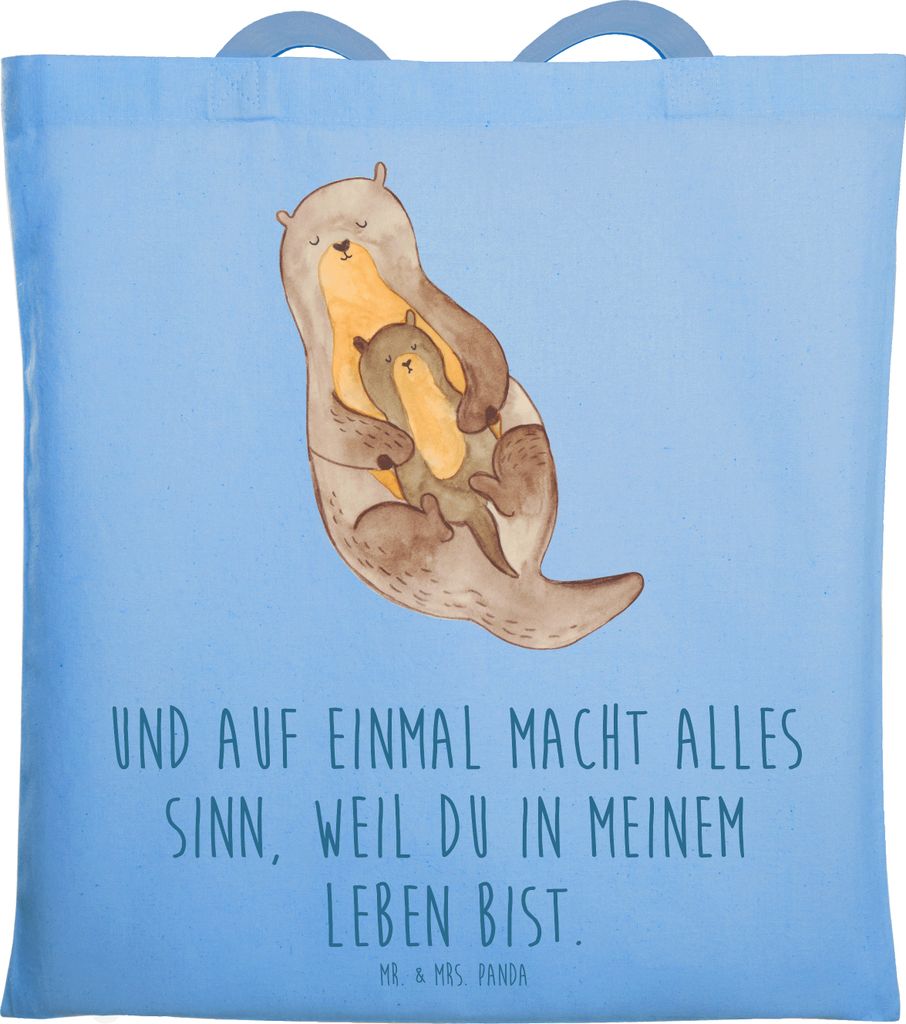 Mr. & Mrs. Panda Beutel Otter Kind - Sky Blue - Geschenk, Einkaufstasche, Tochter, Mutter, Familie, Tote Bag, Laptoptasche, totebag, Shopping Tasch...