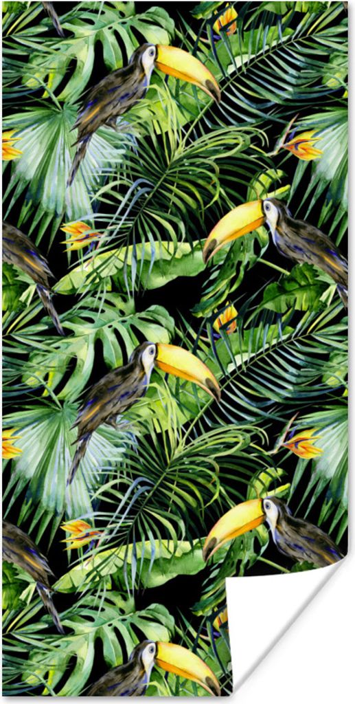 MuchoWow Poster Tukan - Muster - Pflanzen 80x160 cm - Kinderzimmer