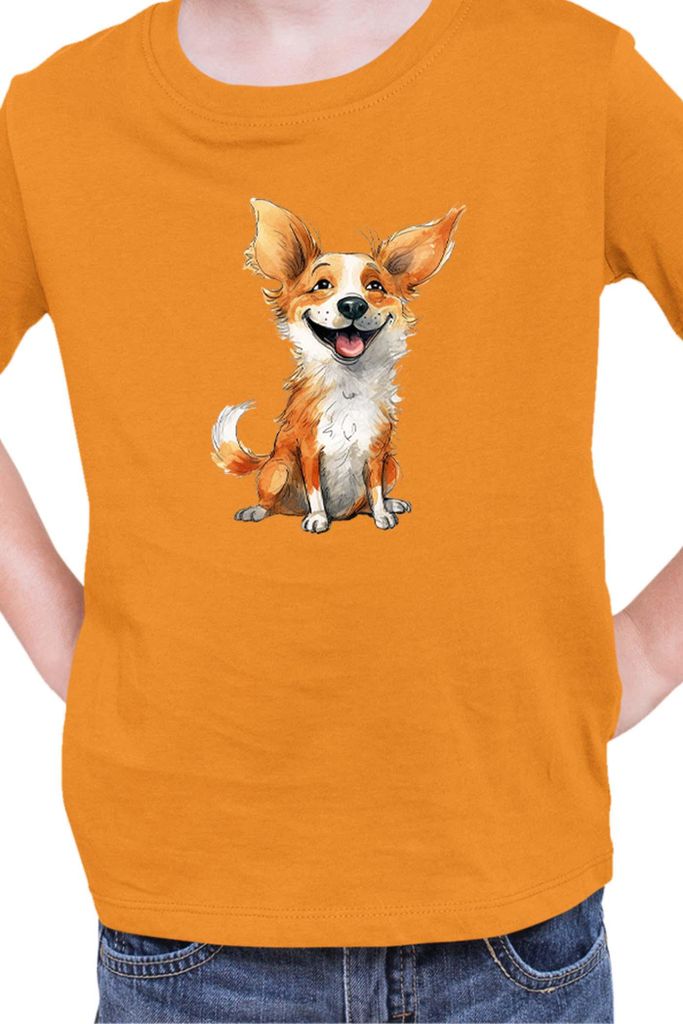 Kinder T-Shirt Funny Dogs Breeds Corgi Dog Breed, 9-11 Jahr - 140 / Orange