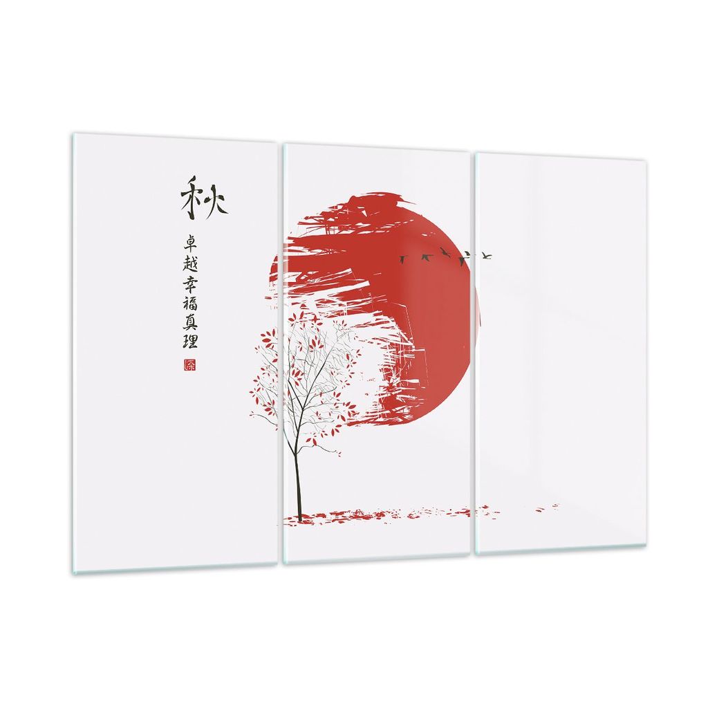 Bilder auf glas - 3 Teile - Japan Blume Kirschen - 105x70cm - Glasbilder - Wandbilder - Bilder - zum Aufhängen bereit - Wanddekoration aus Glas - ...