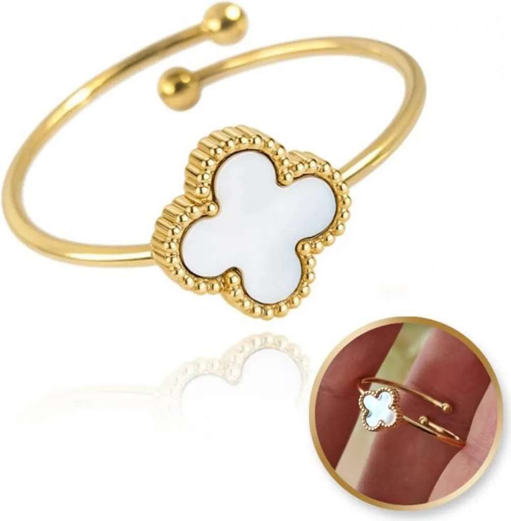 Flamenco Mystique Anello regolabile in acciaio chirurgico placcato oro con madreperla PST952 - gioielli per ogni occasione