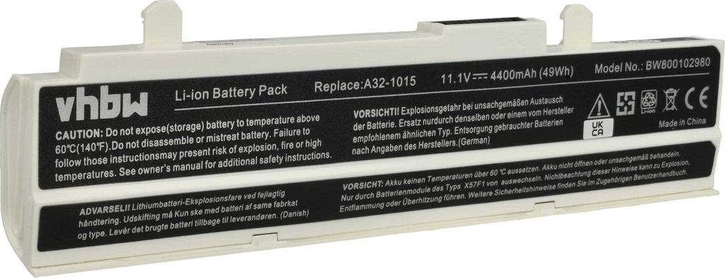 vhbw Akku kompatibel mit Asus Eee PC 1015B, 1015, 1015PE, 1015PDG, 1015PD, 1015P, 1015PED N455, 1015PED, 1015PEB Notebook (4400 mAh, 11,1 V, Li-Ion)