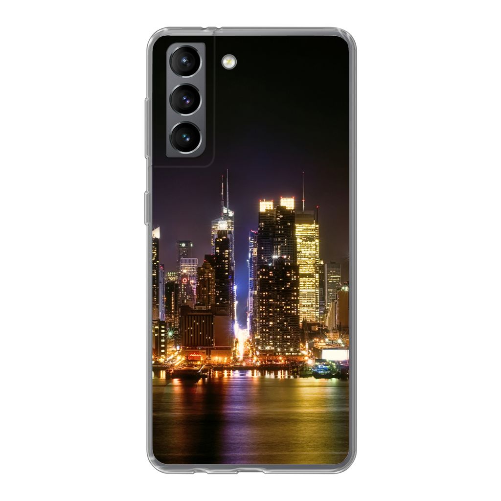 MuchoWow Handyhülle Schutzhülle Hülle für Samsung Galaxy S21 New York - Skyline - Farben Silikon Softcase Handy Hülle - Softcase