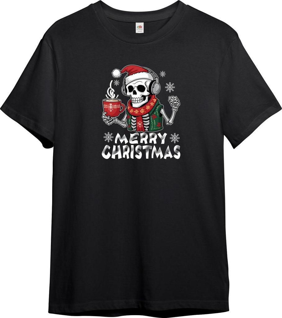 PAULGOS Herren T-Shirt "Skelett Musik und Kaffee Modell 1"