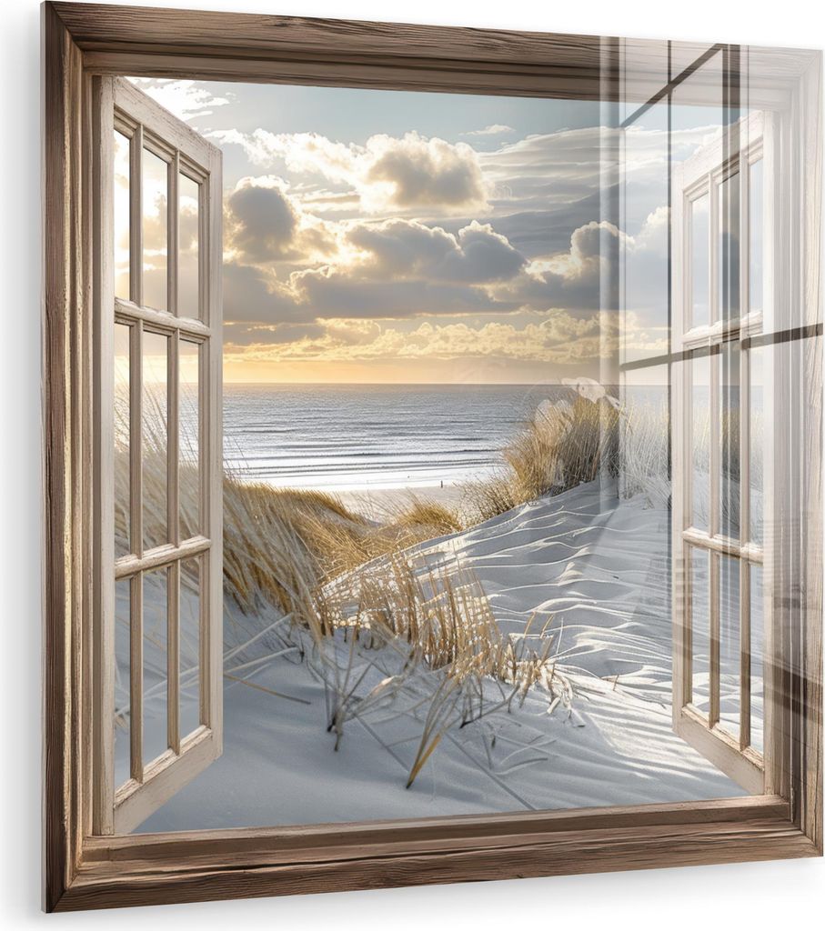 MuchoWow Glasbilder - Bilder auf Wandbild - Foto auf Glas Aussicht - Strand - Dünen - Meer - Natur 20x20 cm Wanddekoration aus Glas - Acrylglasbil...