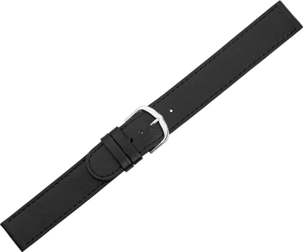 XXL Uhrenarmband | Kalbleder glatt | schwarz | Überlänge 34171, Stegbreite:16mm, Schließe:Silbern