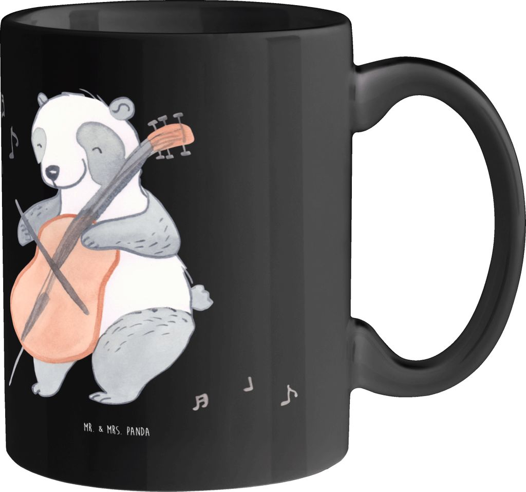 Mr. & Mrs. Panda Teetasse Cello Magie - Schwarz - Geschenk, Kaffeebecher, Orchester, Instrument, Lernen, Musik, schöne tasse, Musikinstrument, Mus...
