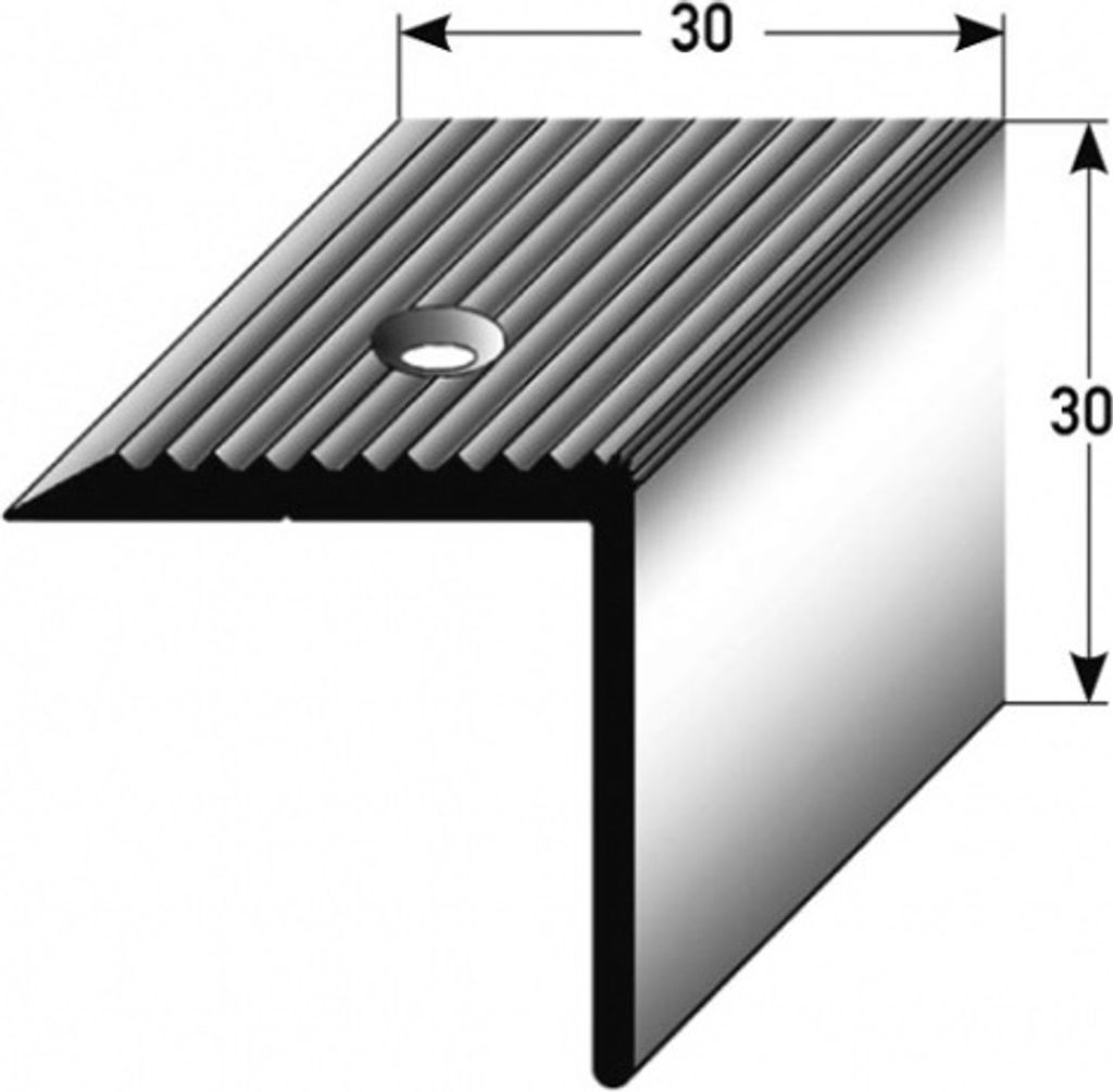 Treppenkante / Treppenkantenprofil / Winkelprofil (Größe 30 mm x 30 mm) aus Aluminium eloxiert, gebohrt, von Auer Metall -silber-900