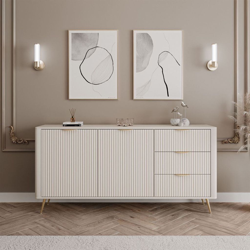 Kommode SCARLETT 163 2D3S mit Schubladen / Beige + Gold Produktbild 