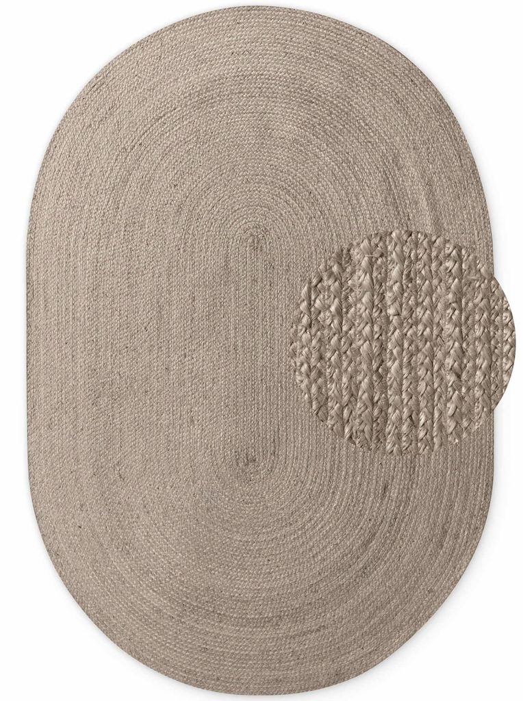 160x230 ovale cm Pièce tapis Jute Tressé 106006 Gris Marron Image du produit 