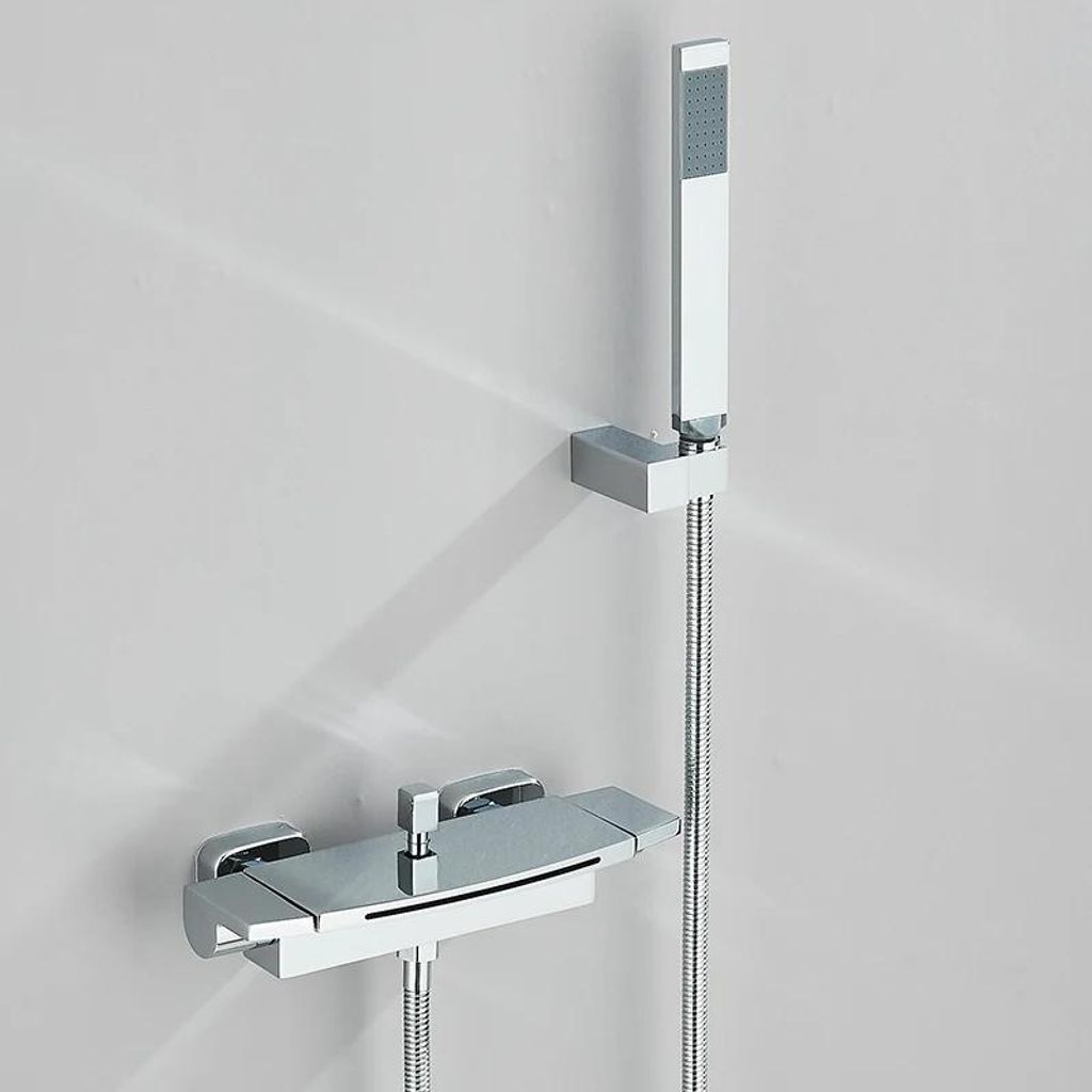 Wasserfall Wannen- und Duscharmatur - Wandmontage Mischbatterie - Zweigriff - Heiß/Kalt - Keramik-Kartusche - Handbrause - Chrom