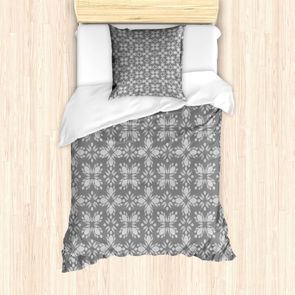 ABAKUHAUS Blumen Bettbezug Set für Einzelbetten, Vintage Inspired Blätter- Kunst, Milbensicher Allergiker geeignet mit Kissenbezug, 135 cm x 200 ...