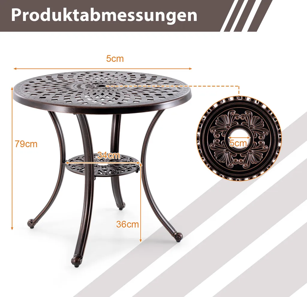 Table de balcon résistante aux intempéries fonte d'aluminium φ79x71cm