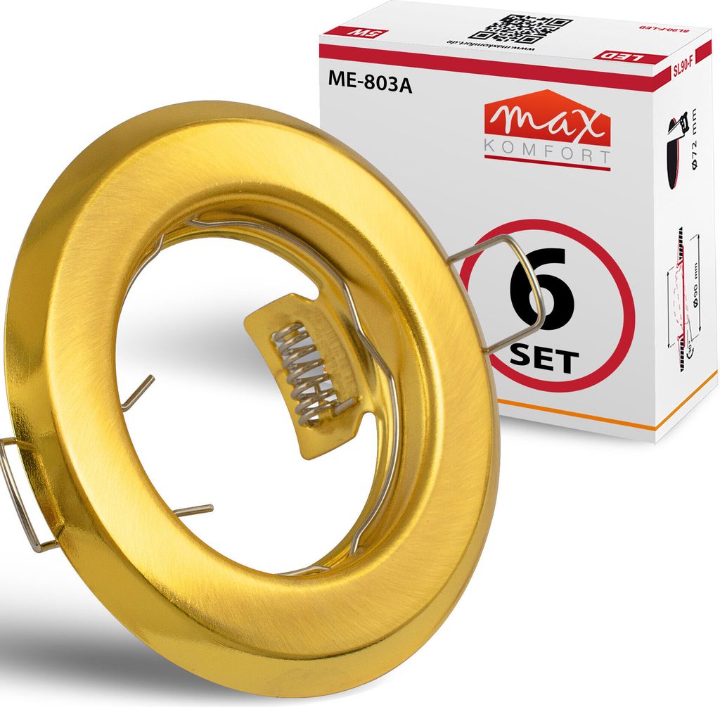 6 x Einbaustrahler 803A-TP-GD, Gold mit GU10 Fassung