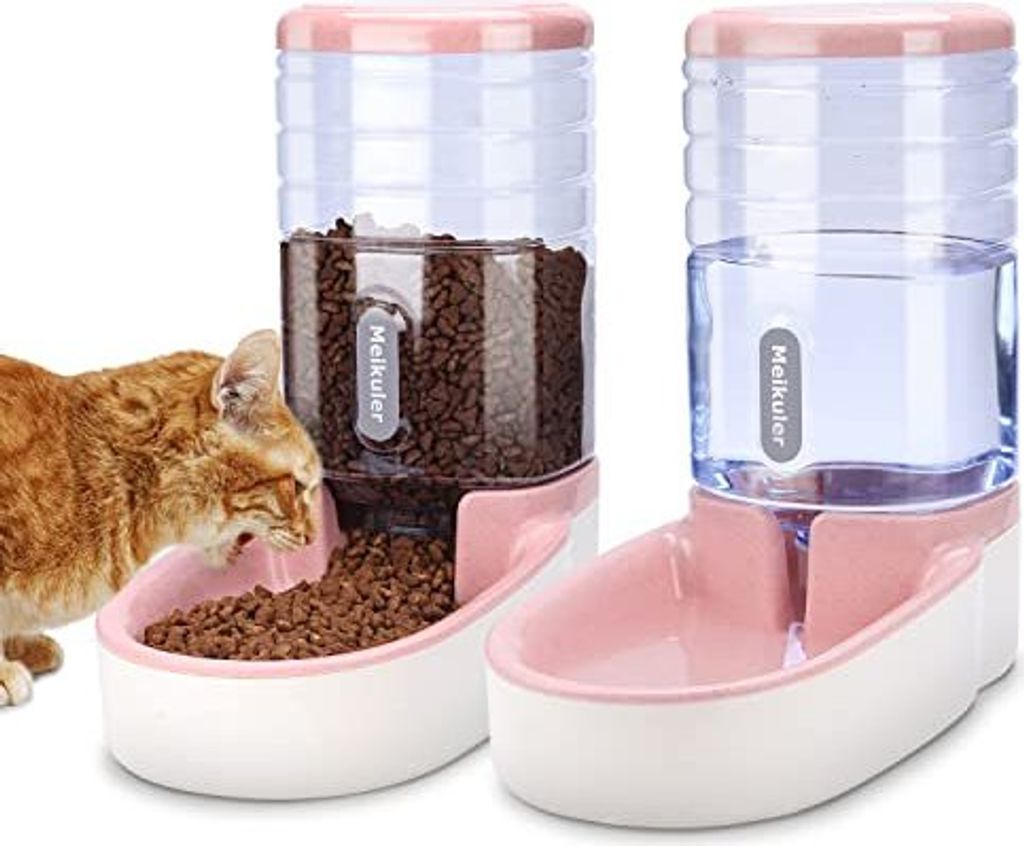 Automatischer Futterspender 3.8L,Wasserspender 3.8L Feeder Futterautomat Trockenfutter Spender Futterstation für Hunde Katze Haustiere (Rosa)