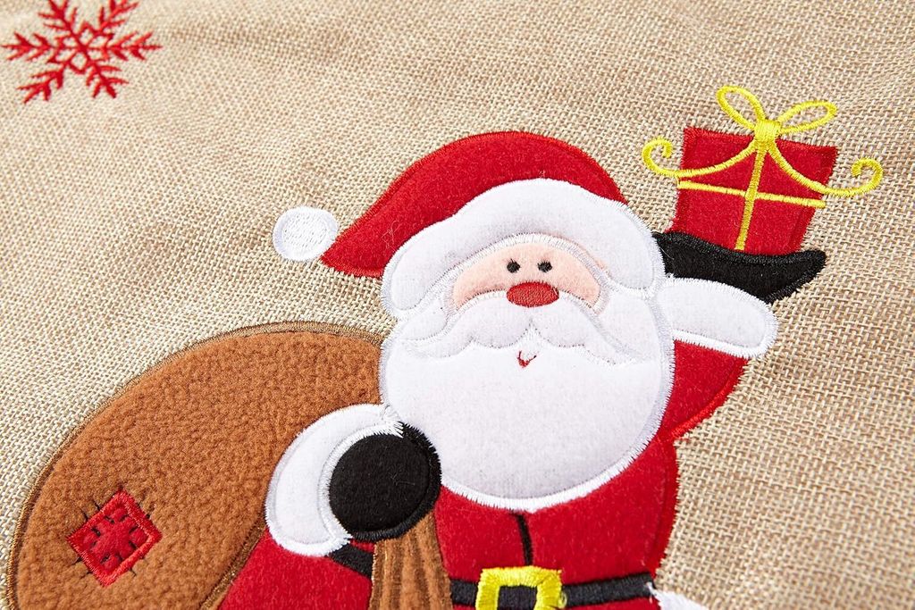Weihnachts-Jute-Geschenkbeutel mit Kordelzug – bestickter Produktbild 7