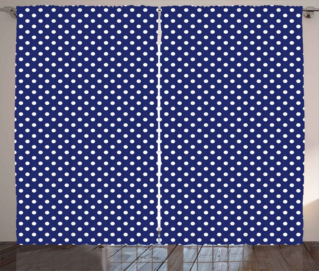 ABAKUHAUS Retro Rustikaler Vorhang, Weiß Polka punktierte Tile, Wohnzimmer Universalband Gardinen mit Schlaufen und Haken, 280 x 245 cm, Weiß und...