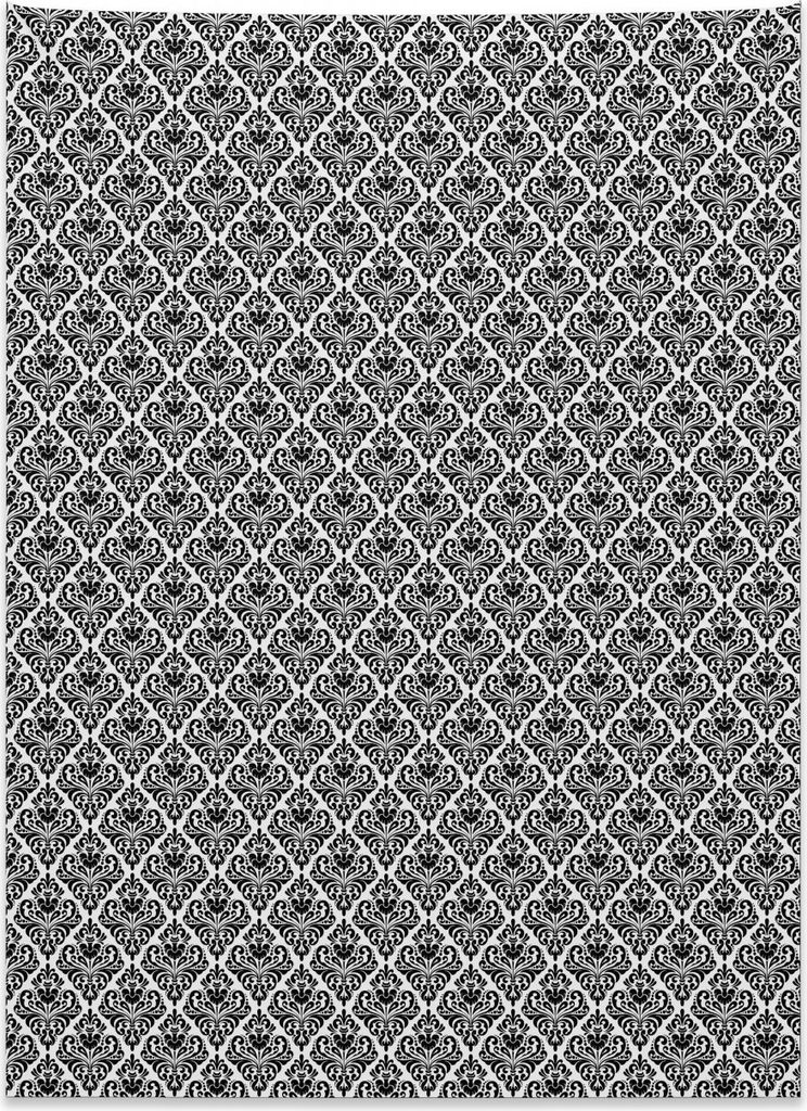 Abakuhaus Damast Wandteppich, Alte Blüte mit Kurven aus Weiches Mikrofaser Stoff Kein Verblassen Klare Farben Waschbar, 110 x 150 cm, Weiß Schwarz