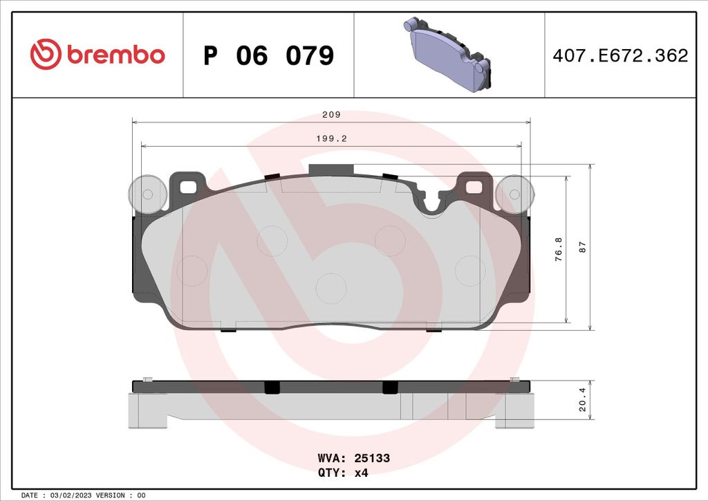 BREMBO P 06 079 - OE 34112284369 Bremsbeläge für 2er (F22, F87), 5er (F10), 6er (F06), 6er (F12), 6er (F13)