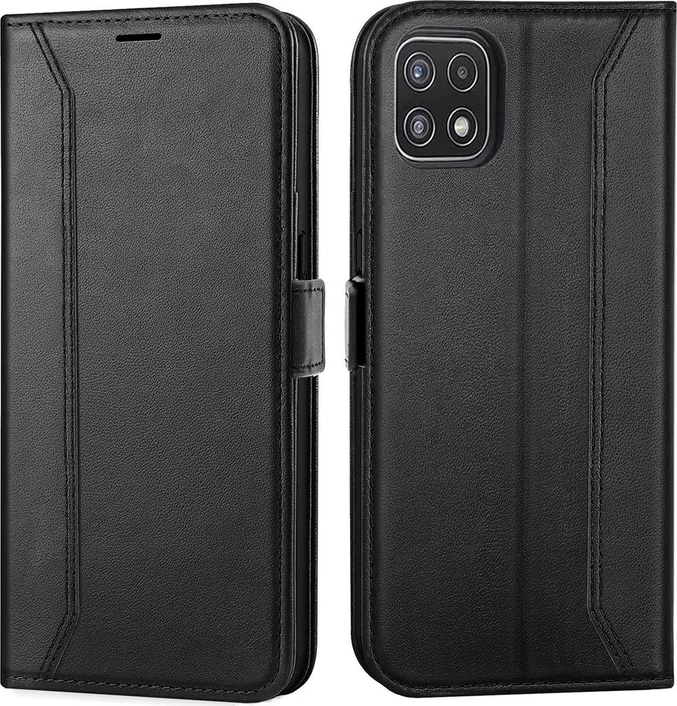 Handyhülle für Samsung Galaxy A22 5G Hülle Flip Case klappbare Tasche Schutzhülle, Schwarz