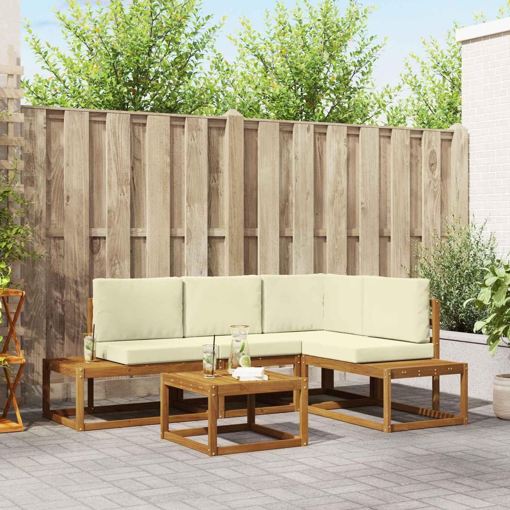 "Neues Produkt" Outdoor-Sofagarnitur - CLORIS - Loungesofa - mit Kissen - 5 Stück - Natur und Creme - Gartenstühle V211