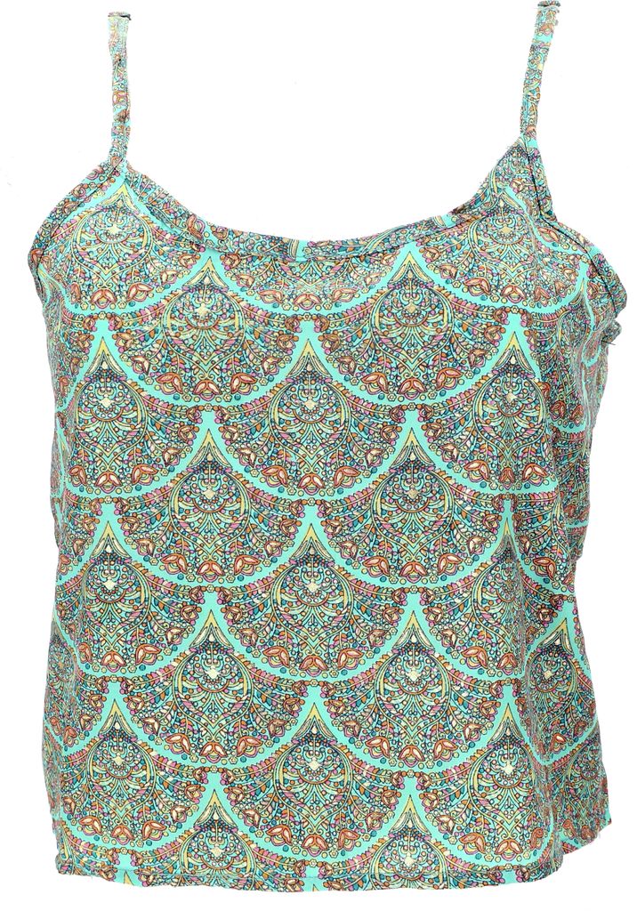 Kurzes Boho Trägertop, Luftiges Saree Top - Grün, Damen, Polyester, Größe: L