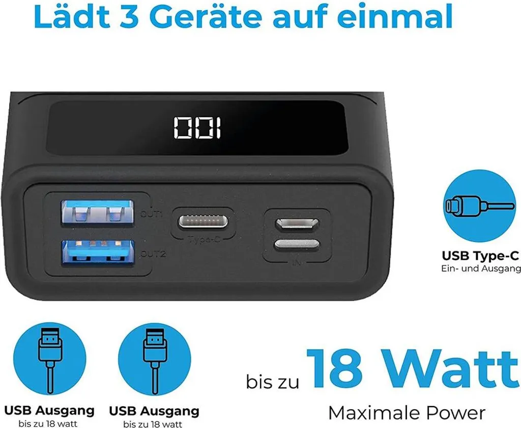 Powerbank 20000mAh Haute Capacité RealPower PB-20k PD avec Charge Rapide - 7