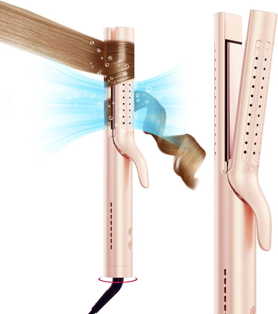 Airflow Ionen Haarglätter und Lockenstab 2 in 1 für Schnell Glätten Natürliche Wellen mit 360° Luft, Verbrühschutz 32mm Lockenstäbe für Gro...