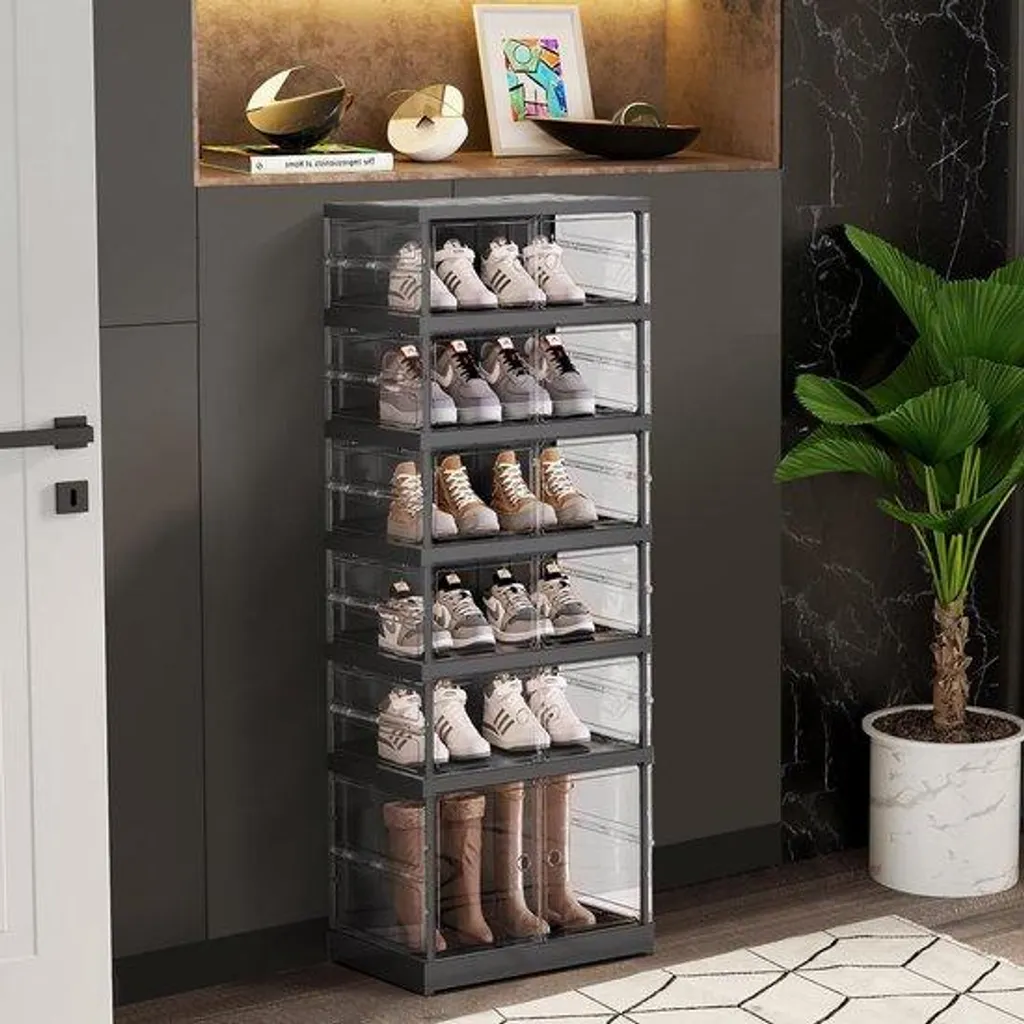 Boîte à chaussures pliable noire compacte et robuste - Design Empilable
