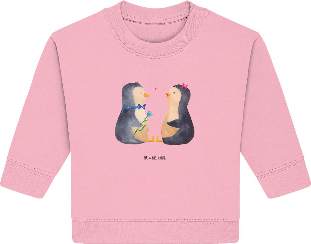 Mr. & Mrs. Panda Organic Baby Pullover Pinguin Pärchen 24. - 36. Monat - Baumwolle Pink - Geschenk, Bullover, Liebe, Hochzeitstag, Verknallt, Hoch...